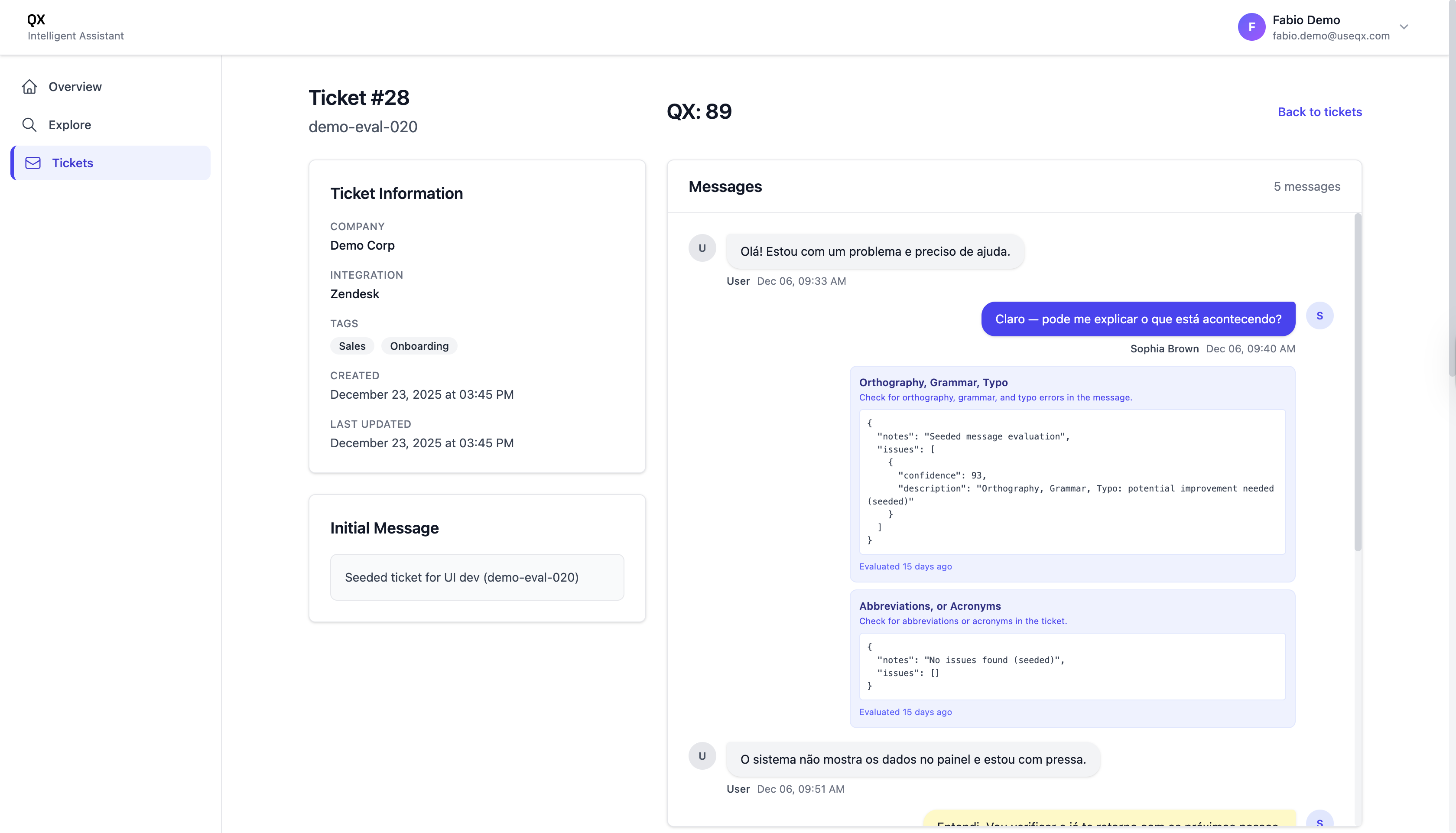 Ticket-level evaluation interface
